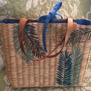 Charter Club Tan and Blue Woven Tote